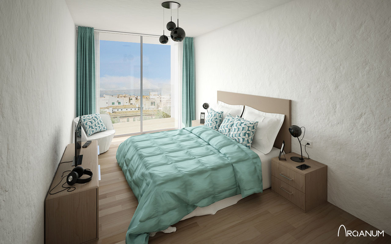 Five residential buildings in Palma, render bedroom
